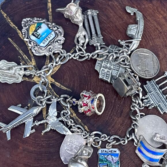 Vintage Charm Bracelet Sterling Silver European Vacation Jewelry 1950s charms - Picture 3 of 7